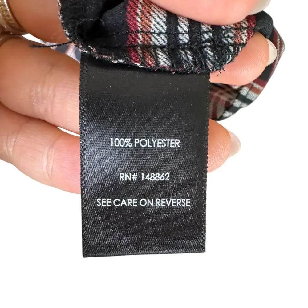 Torrid Sz 2 Georgette Black Red Plaid Short Sleeve Business Casual Tunic Blouse